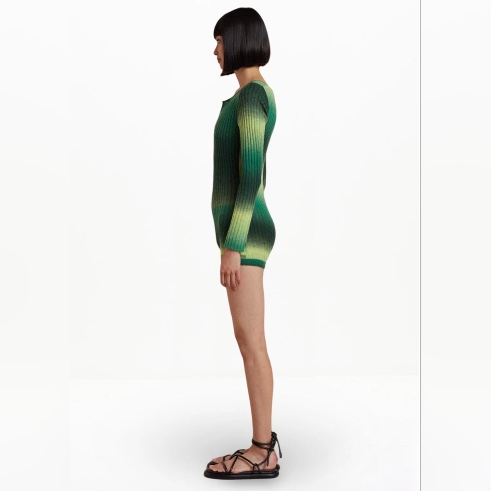 bec + bridge Alana Knit Wool Blended Green Gradient Ribbed Bodysuit Romper XS - Picture 4 of 10